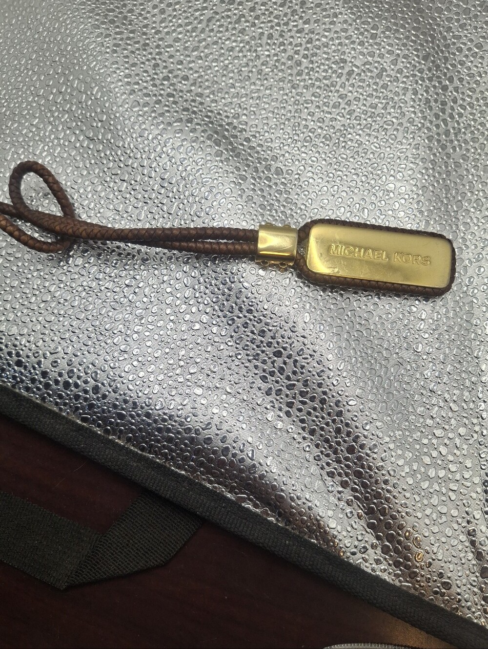 Michael Kors Gold-Tag Brown Braided Cord Bag charm / Keychain